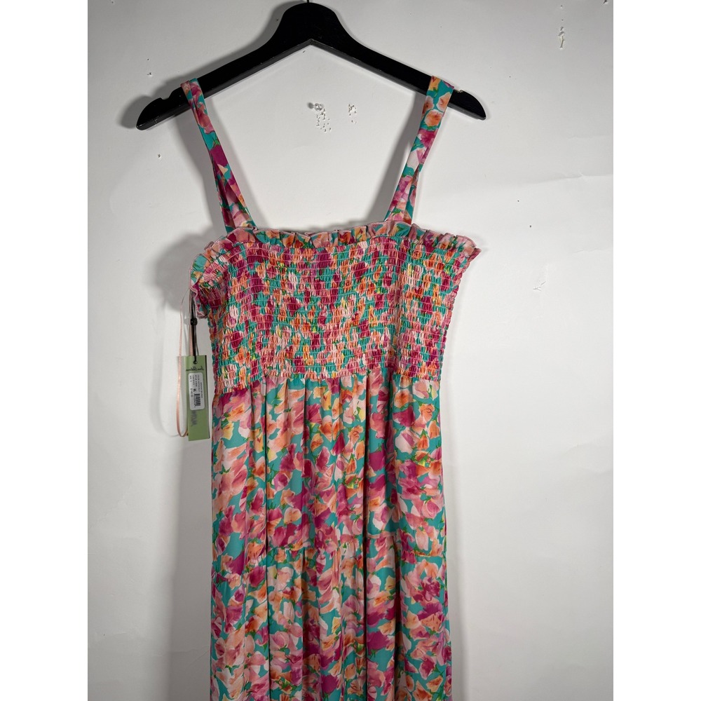 Sam Edelman Smocking Tier Dress Pink Multi Floral Maxi Size 10 41S083 NEW - Picture 6 of 10